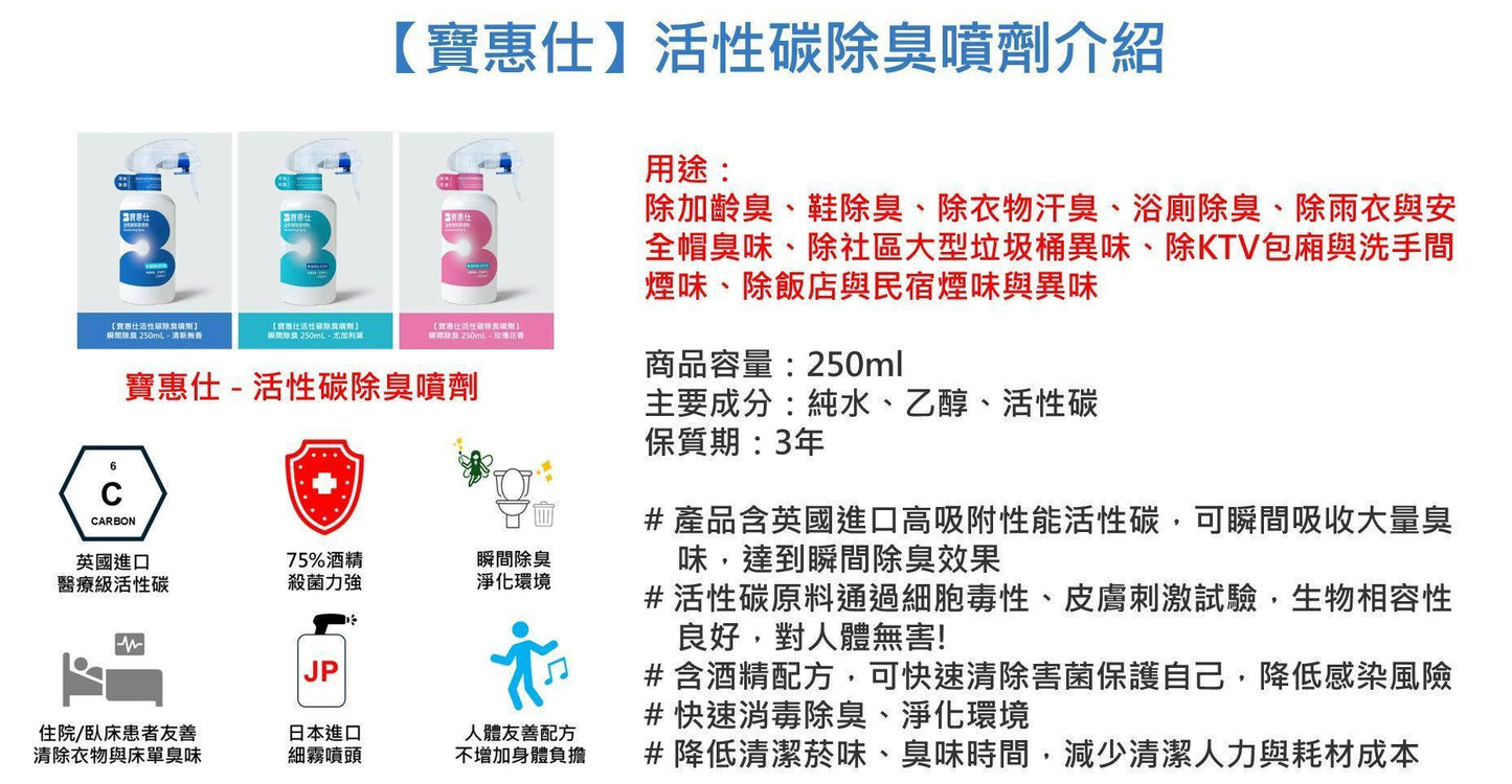【寶惠仕活性碳除臭噴劑 - 清新無香 】 (母親節特惠3瓶599元) - BUFFLEX 寶惠仕
